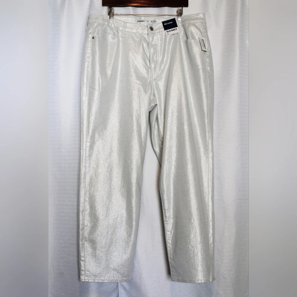 Old Navy Women’s Size 18 High-Rise OG Loose Glitter Jeans – White - Picture 2 of 8